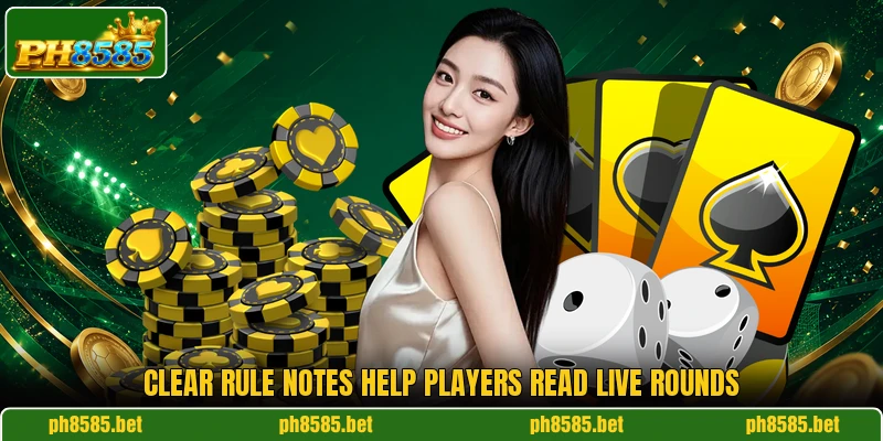 Clear rule notes help players read live rounds Clear rule notes help players read live rounds