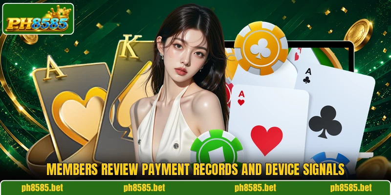 Members review payment records and device signals Members review payment records and device signals